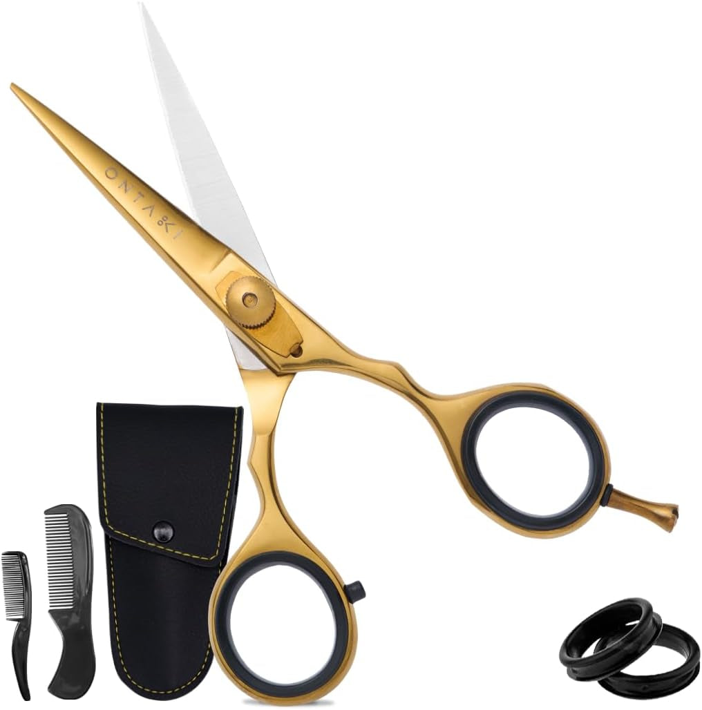 Premium Hand Forged Japanese Steel Hair Beard Mustache Scissors Cut Trim Groom Facial Hair Bangs (Black - 5.5")