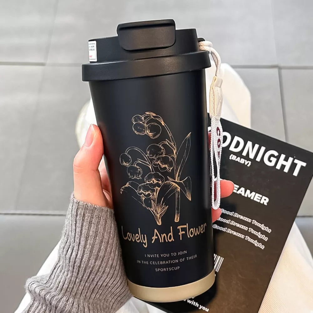 Flower Aesthetic Tumbler with Straw | 500ml Stainless Steel Insulated Cup | Gift for Her