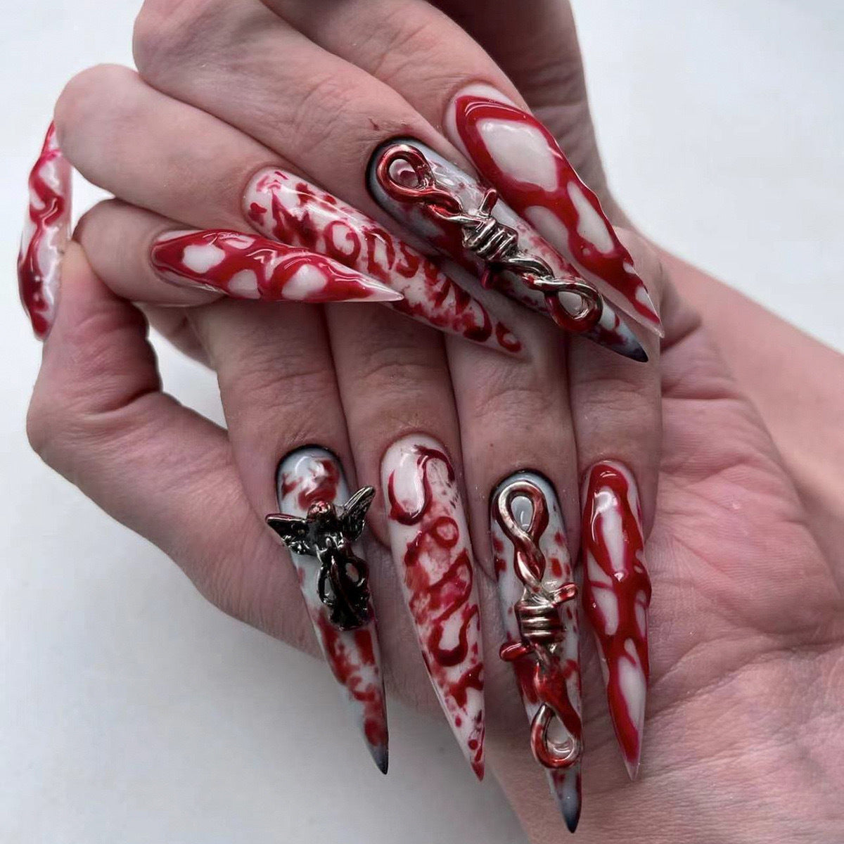 3D Press-On Nails | 24-Piece Extra Long Teardrop False Nail Set