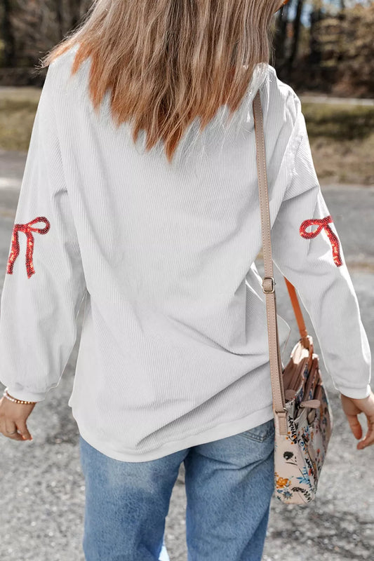 XOXO Sequin Bow Oversized Sweatshirt