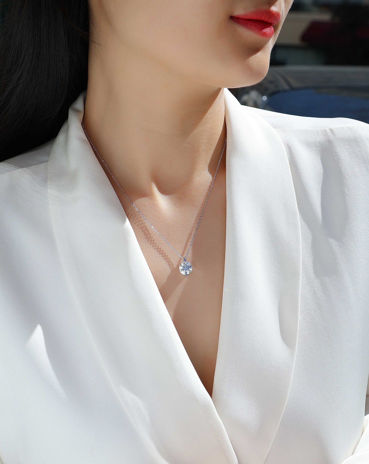 Moissanite Pendant Necklace – 925 Sterling Silver & Platinum Plated | 0.5–5 Carat