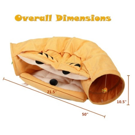 Collapsible Cat Tunnel Bed with Cushion & Hanging Toys – Washable, 41" Indoor Play Tunnel