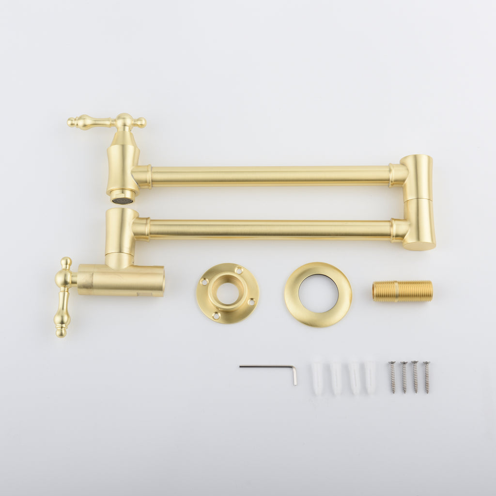 Brushed Gold Pot Filler Faucet – Wall Mount | 21" Reach | Dual Handles | Solid Brass
