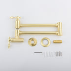 Brushed Gold Pot Filler Faucet – Wall Mount | 21" Reach | Dual Handles | Solid Brass