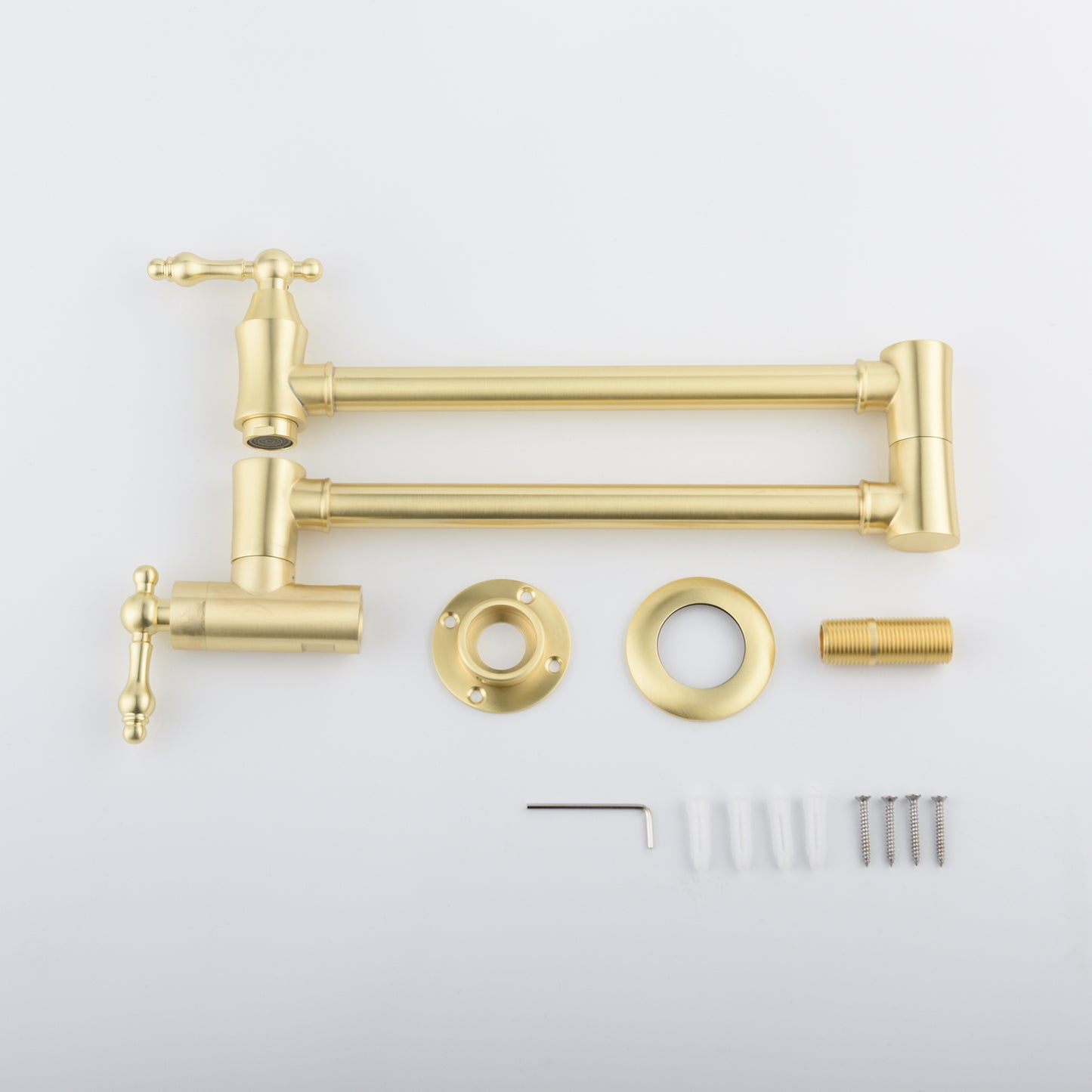 Brushed Gold Pot Filler Faucet – Wall Mount | 21" Reach | Dual Handles | Solid Brass