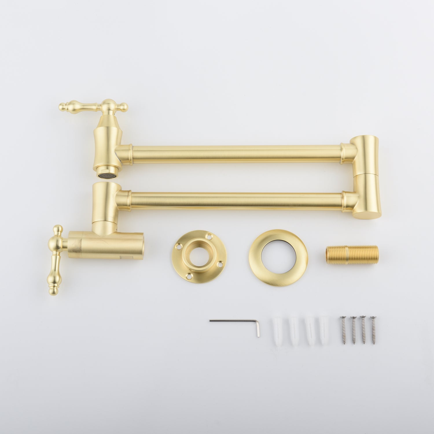 Brushed Gold Pot Filler Faucet – Wall Mount | 21" Reach | Dual Handles | Solid Brass