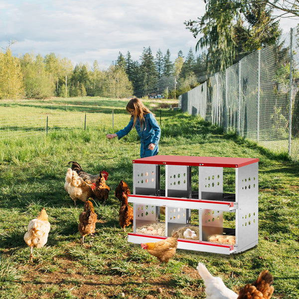 6-Compartment Chicken Nesting Box - Durable Metal Hen House with Sloped Roof & Ventilated Design