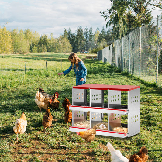 6-Compartment Chicken Nesting Box - Durable Metal Hen House with Sloped Roof & Ventilated Design