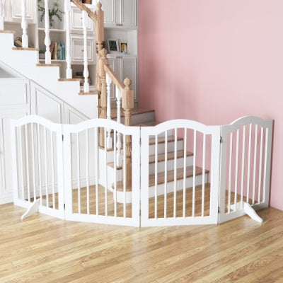 Freestanding Pet Gate for Dogs | 4-Panel Wooden Safety Fence | 27.6" Tall x 80" Wide