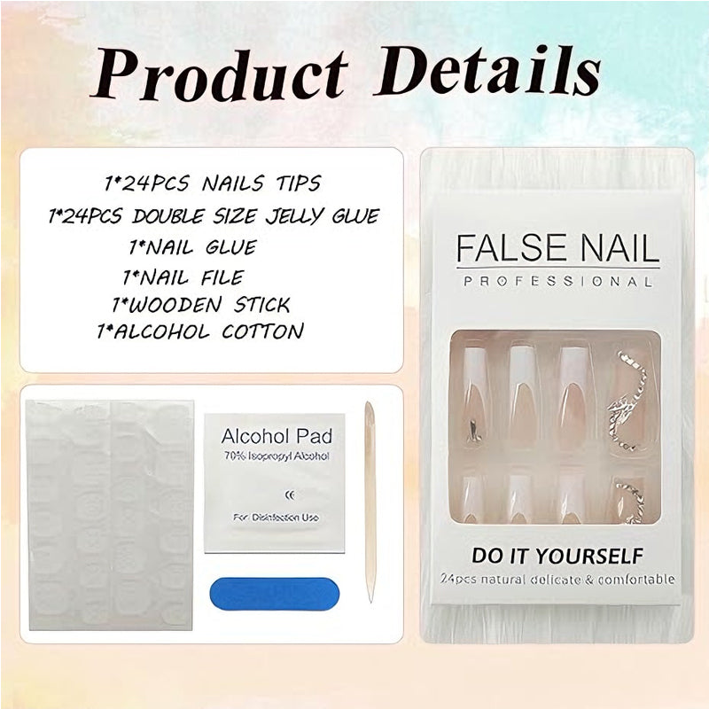 White Butterfly Press On Nails with Diamonds | 24 Piece Set + Glue