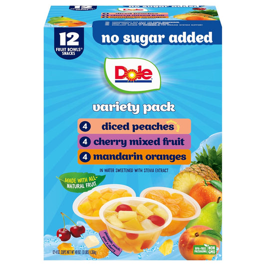 Dole Fruit Bowls No Sugar Added Variety Pack | 4 oz Cups, 12 Pack