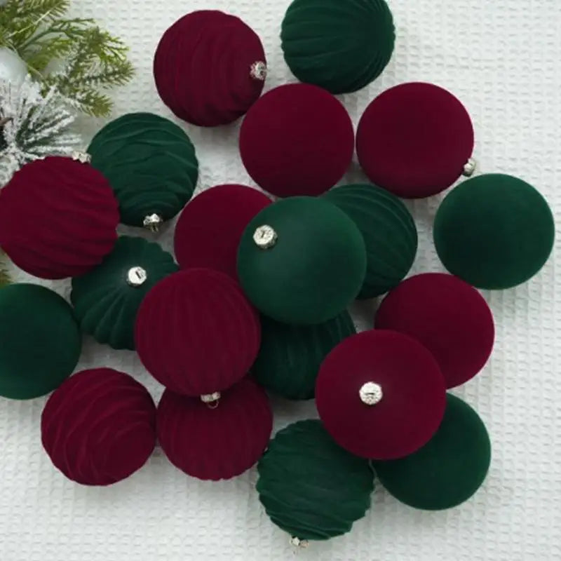 Christmas Balls Christmas Tree Decor 12 Pack Luxurious Green Flocked Christmas Ornaments Ball Bauble for Christmas Theme Party
