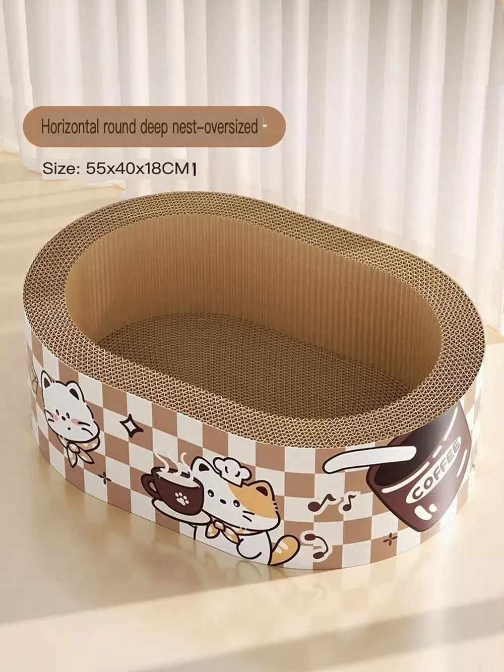 Cat Scratching Lounge Bed – Wear-Resistant Cardboard Scratcher with Cute Cartoon Design