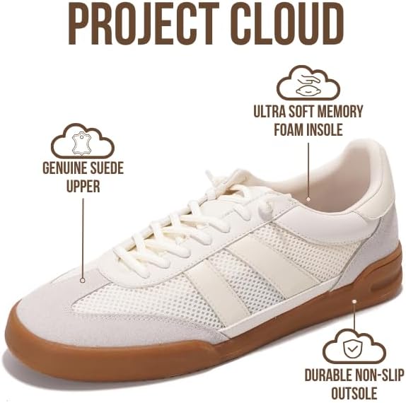 Project Cloud Men's Genuine Leather Sneakers – Memory Foam, Non-Slip TPE Sole