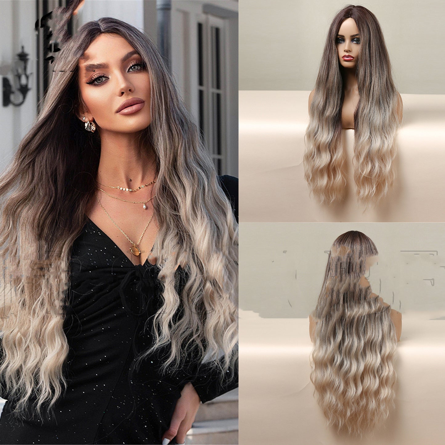 Ombre Brown to Blonde Long Curly Wig - Heat Resistant