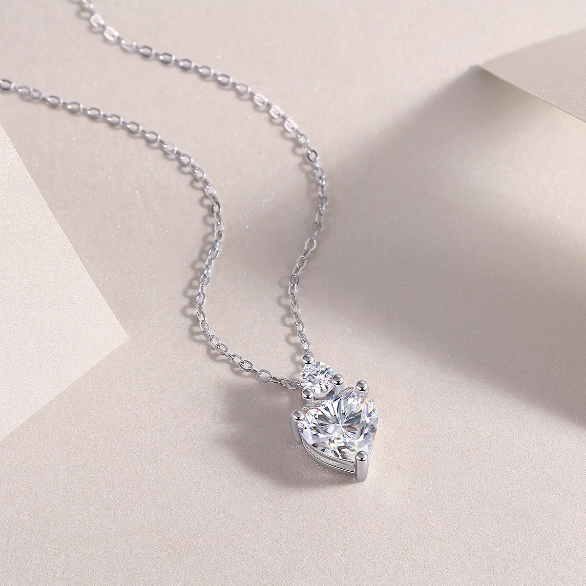 Heart Moissanite Pendant Necklace | S925 Sterling Silver, Platinum Plated