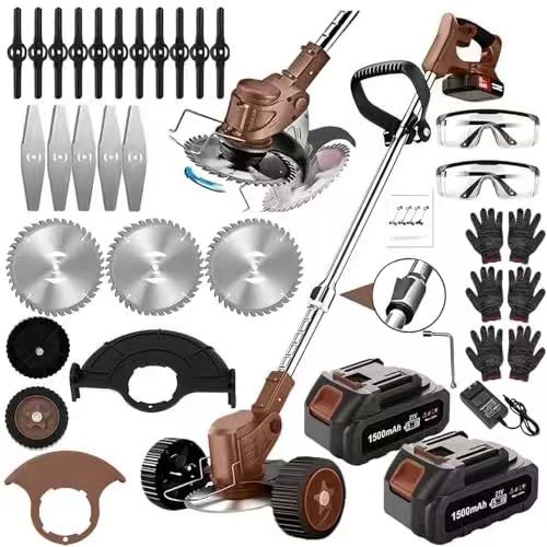 21V Cordless Weed Eater with Wheels - 3-in-1 Electric String Trimmer, Edger & Lawn Mower