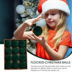 Christmas Balls Christmas Tree Decor 12 Pack Luxurious Green Flocked Christmas Ornaments Ball Bauble for Christmas Theme Party
