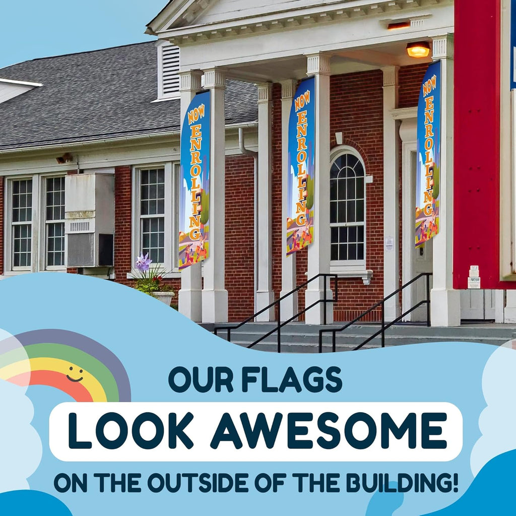 Now Enrolling Daycare Feather Flags 2-Pack with Poles - 11.5ft Tall Outdoor Advertising Banners
