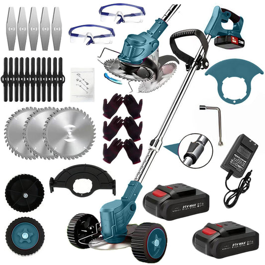 21V Cordless Weed Eater with Wheels - 3-in-1 Electric String Trimmer, Edger & Lawn Mower