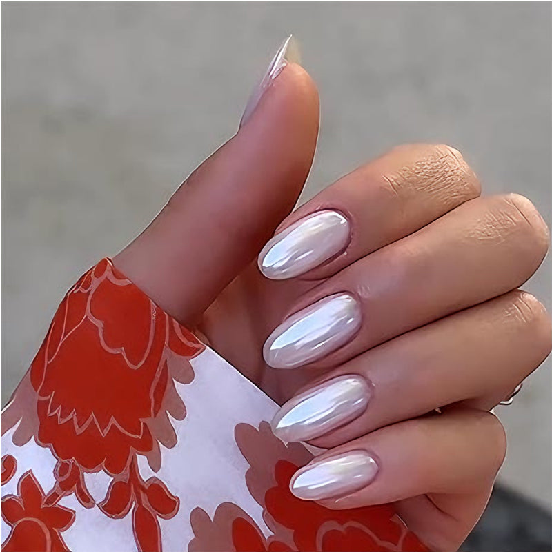 Aurora White Press-On Nails | 24-Piece Long Square Fake Nail Set