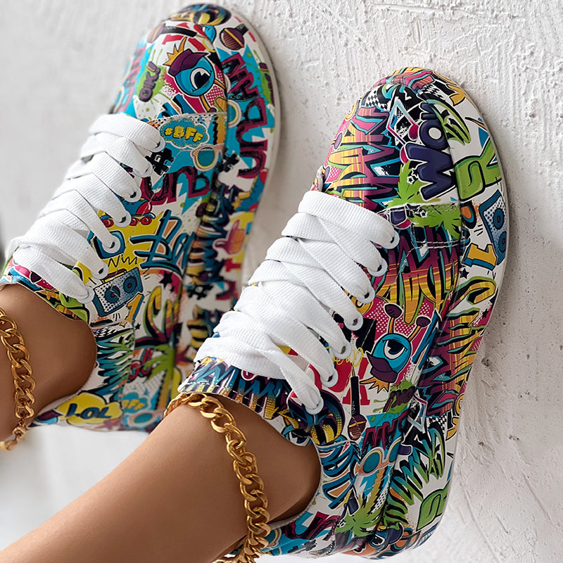 Women's Printed Lace-Up Platform Sneakers | Thick Cushioned Sole, US 6–9.5