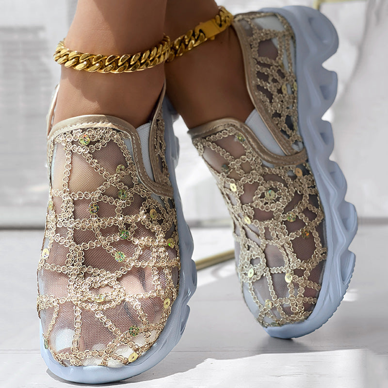 Women's Sparkle Mesh Breathable Sneakers | Lightweight Glitter Athletic Shoes – 3 Colors