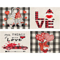 Valentine's Day Gnome Placemats Set of 4 - Heart Pattern Table Mats for Romantic Dinners