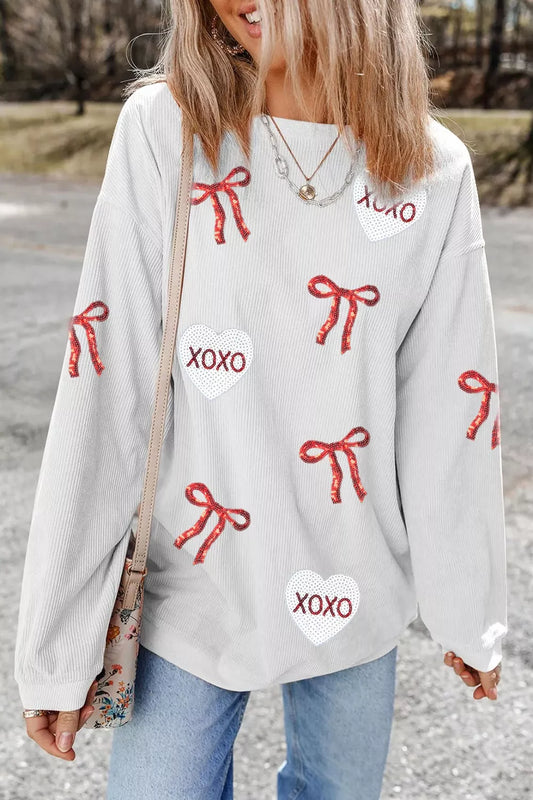 XOXO Sequin Bow Oversized Sweatshirt