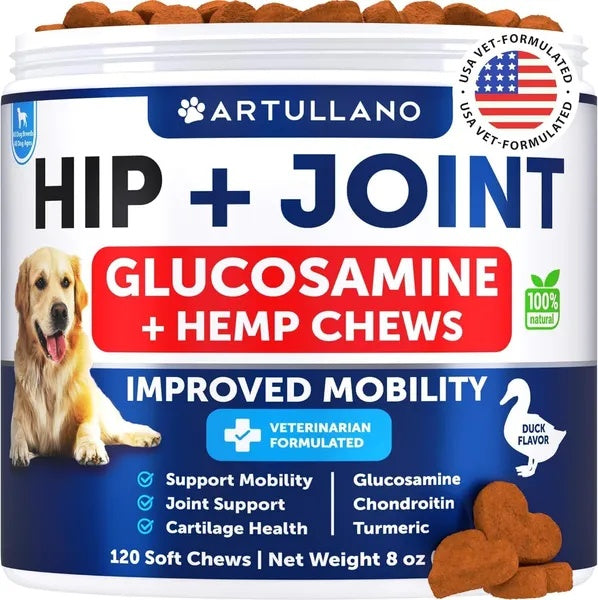 Hip & Joint Supplement for Dogs - Glucosamine Chondroitin MSM with Hemp Oil & Turmeric