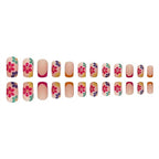 Press On Nails Short Square – French Flower Design, 24-Piece Set with Glue