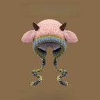 Cute Thick Plush Knitted Hat Girls Winter Warm Ear Protection Beanies Hat Women Comfortable Horn Pullover Hats