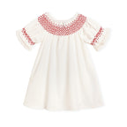 Baby Girl Valentine's Day Dress | White Lace & Red Heart Embroidery