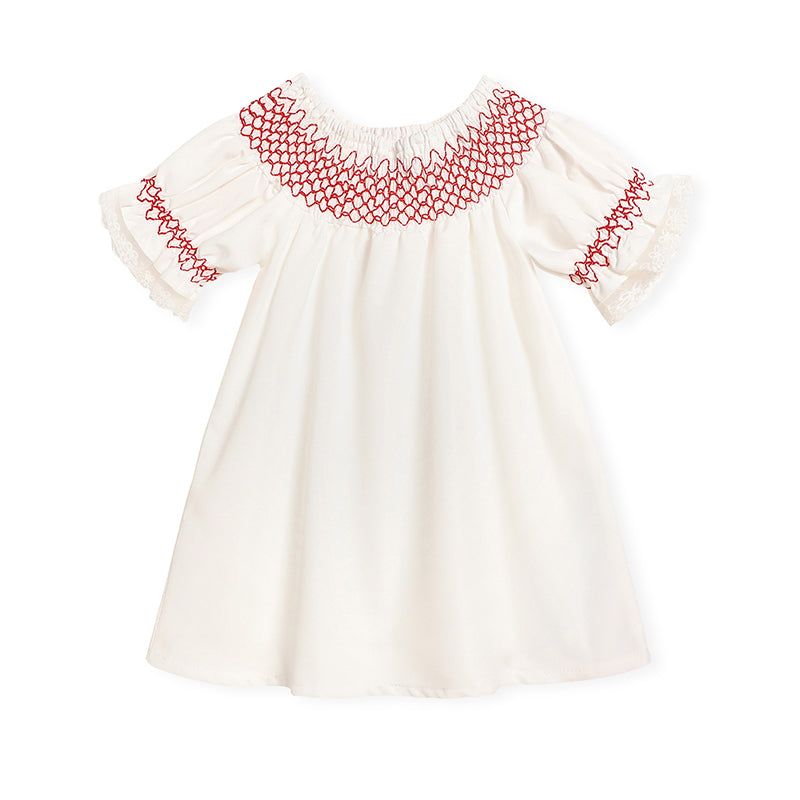 Baby Girl Valentine's Day Dress | White Lace & Red Heart Embroidery
