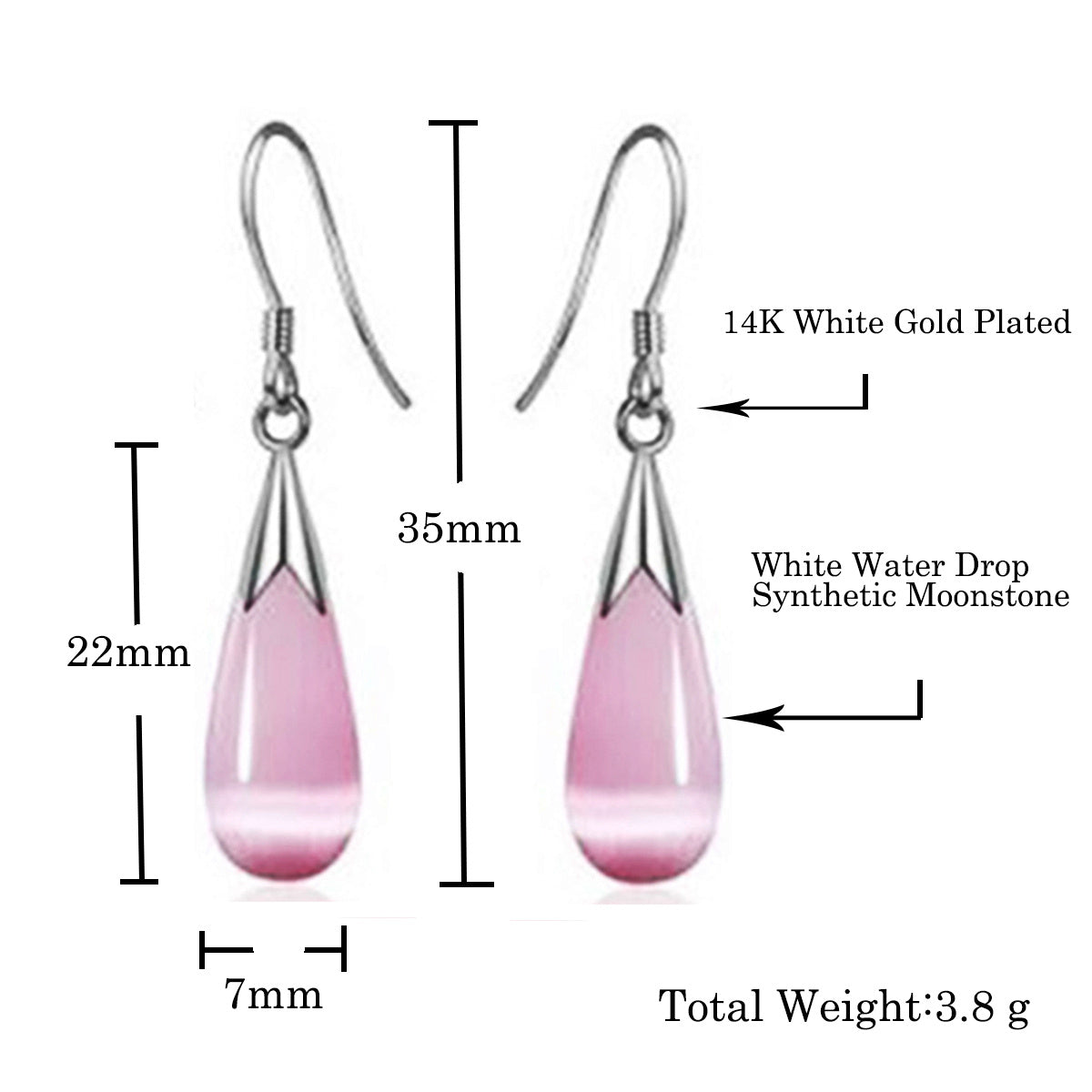 Moonstone Teardrop Necklace & Earring Set | 14K White Gold Plated | Women's Jewelry