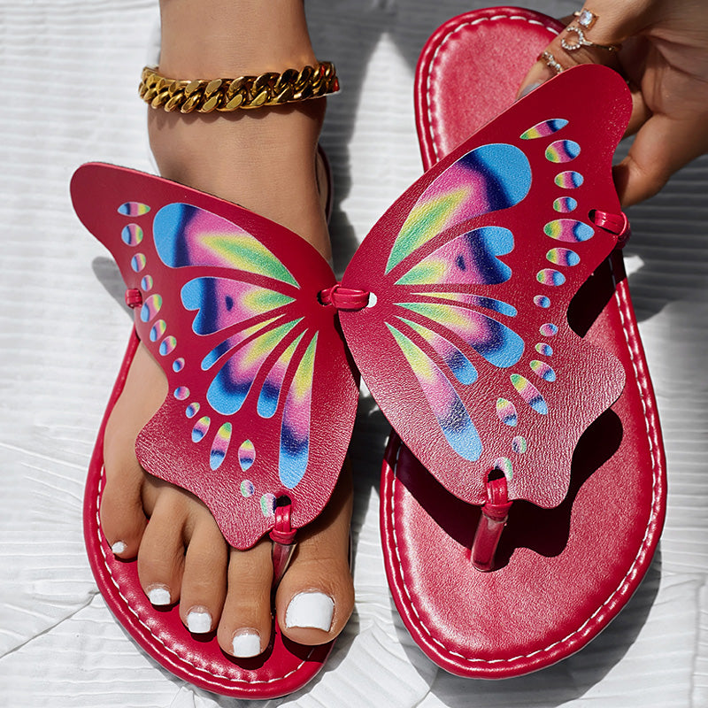 Women's Butterfly Print Flip Flops - Lightweight Summer Beach Sandals