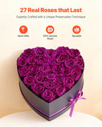 Preserved Rose Heart Box - 27 Real Eternal Roses, Luxury Forever Flowers Gift for Her