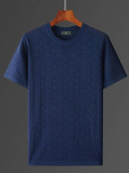 Men's Plus Size Round Neck T-Shirt – Ribbed Geometric Texture, 100% Polyester