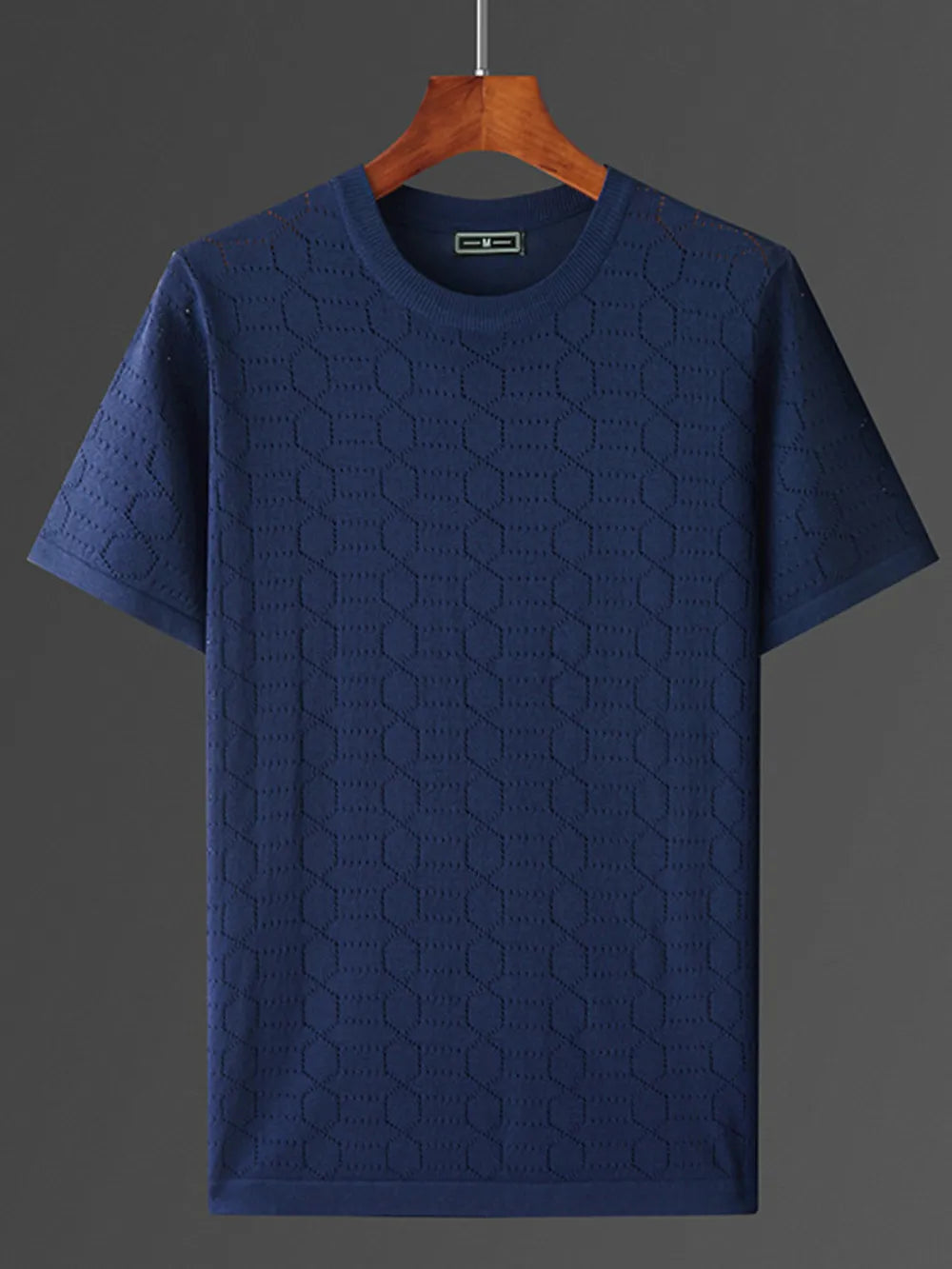 Men's Plus Size Round Neck T-Shirt – Ribbed Geometric Texture, 100% Polyester