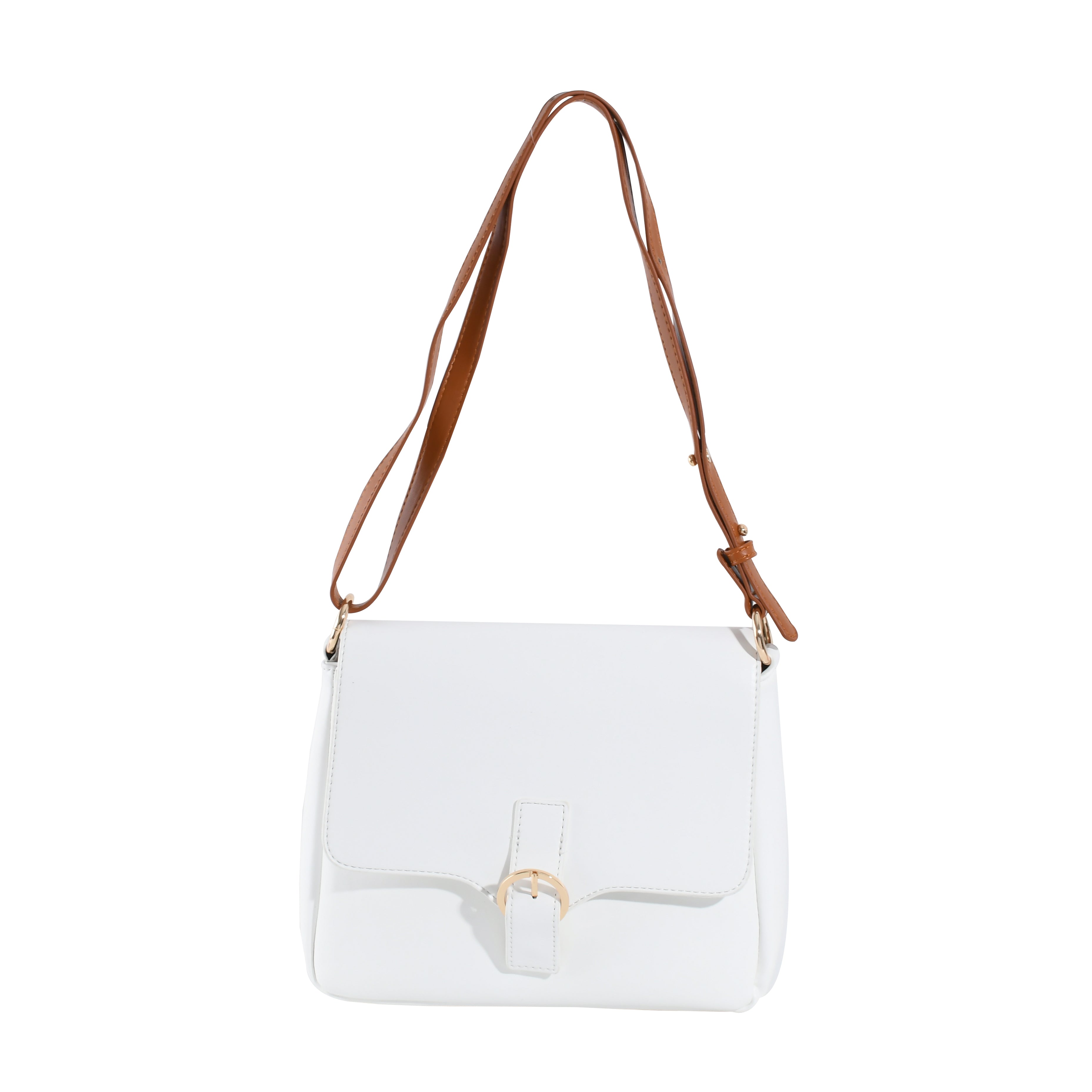 White Crossbody Bag for Women - Lightweight Vegan Leather Purse with Adjustable Strap