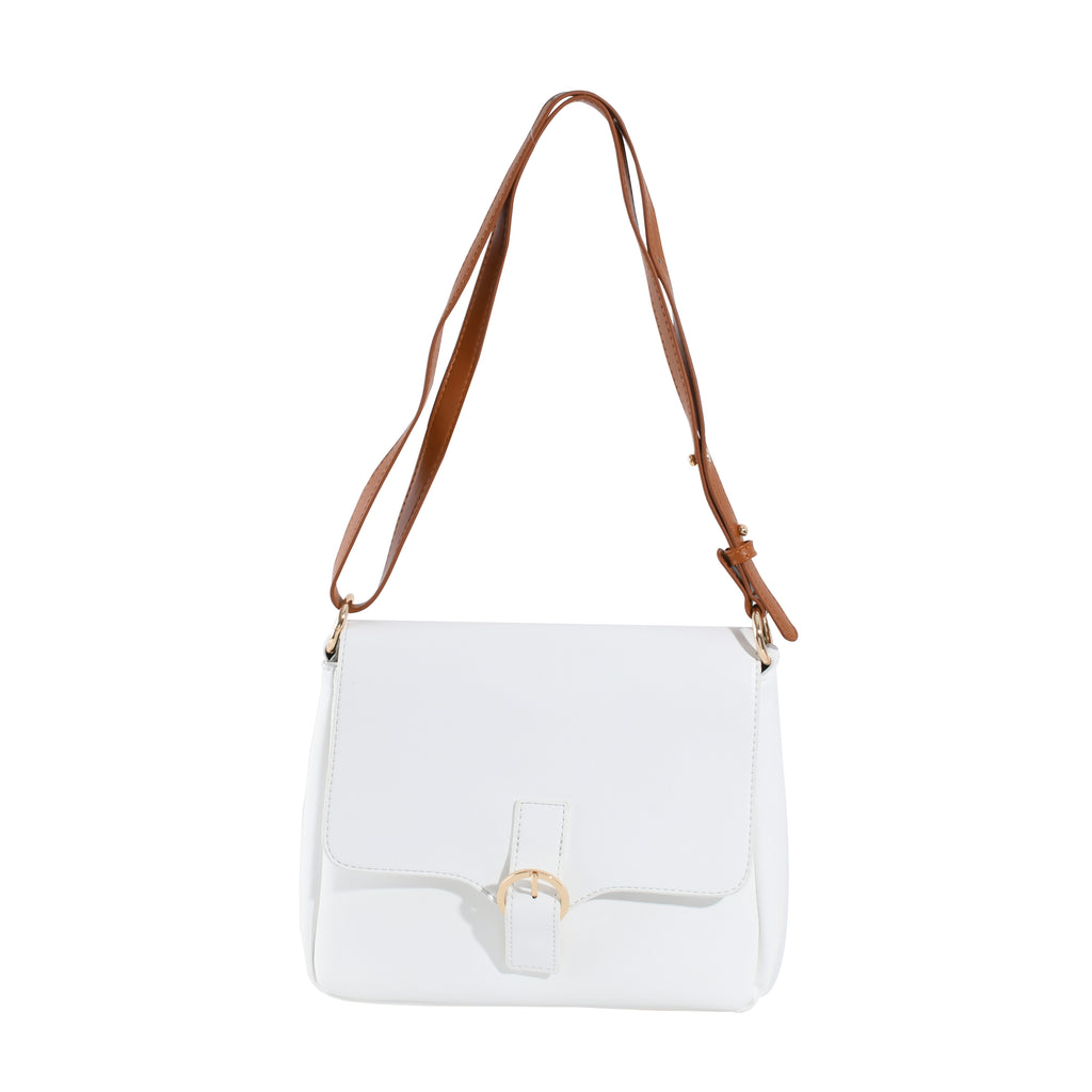 White Crossbody Bag for Women - Lightweight Vegan Leather Purse with Adjustable Strap