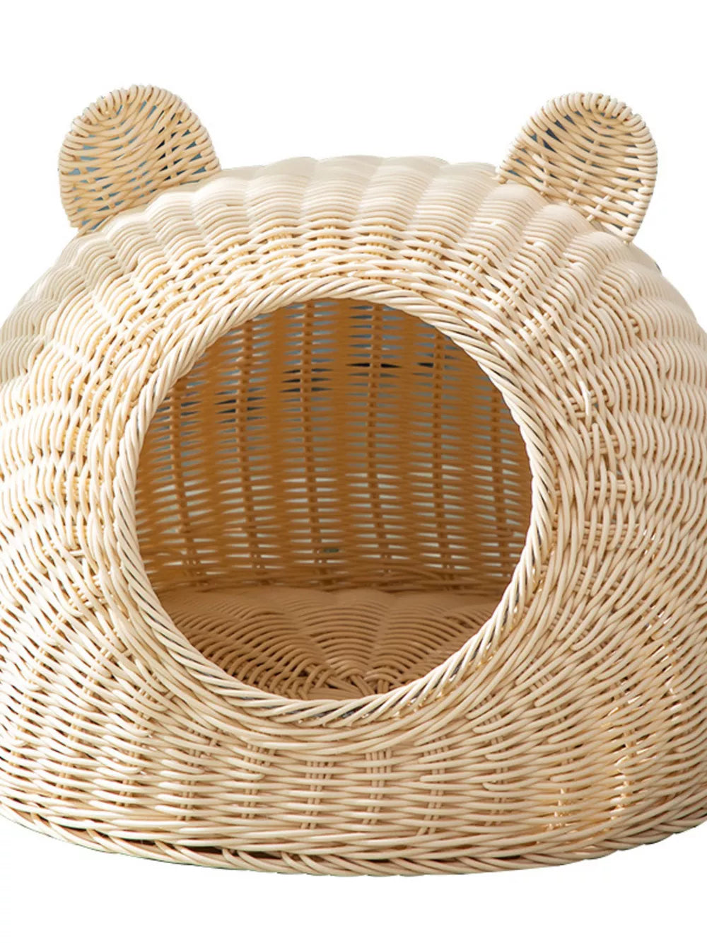 Rattan Pet Nest – Semi-Enclosed Washable Cat Bed