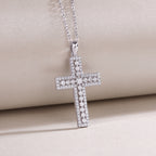 Moissanite Cross Pendant Necklace | S925 Sterling Silver Platinum Plated