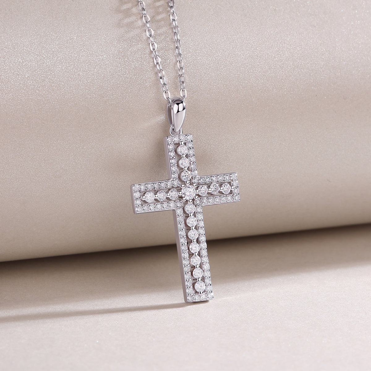 Moissanite Cross Pendant Necklace | S925 Sterling Silver Platinum Plated
