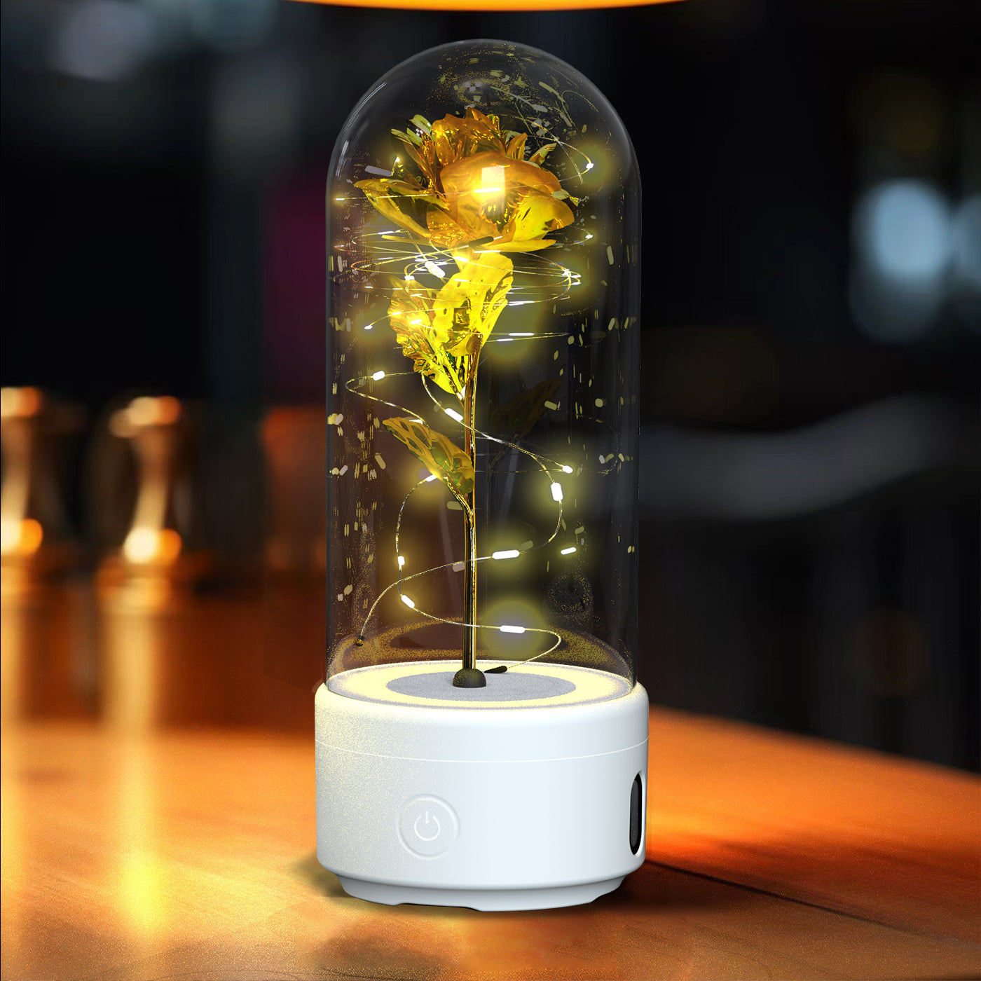 Enchanted Rose LED Light with Bluetooth Speaker - Romantic Glass Dome Night Light for Valentine's Day & Home Decor