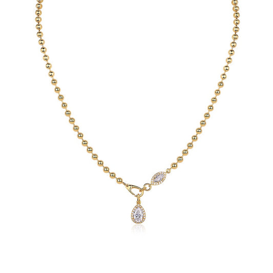 Pear-Shaped Moissanite Pendant Necklace - 925 Sterling Silver with Gold Plating