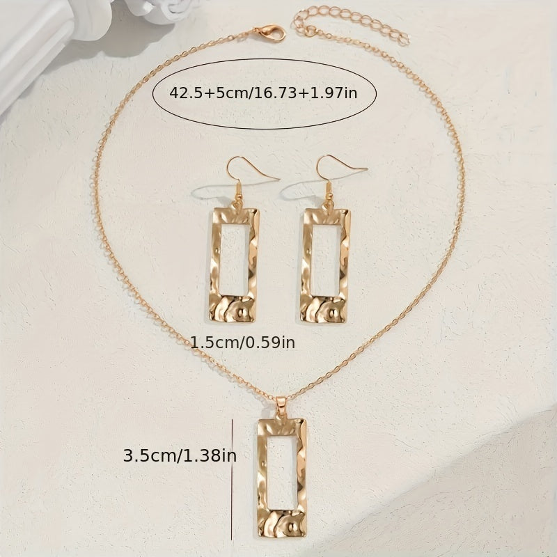Hammered Gold Geometric Jewelry Set | Hypoallergenic Necklace & Earrings for Sensitive Skin