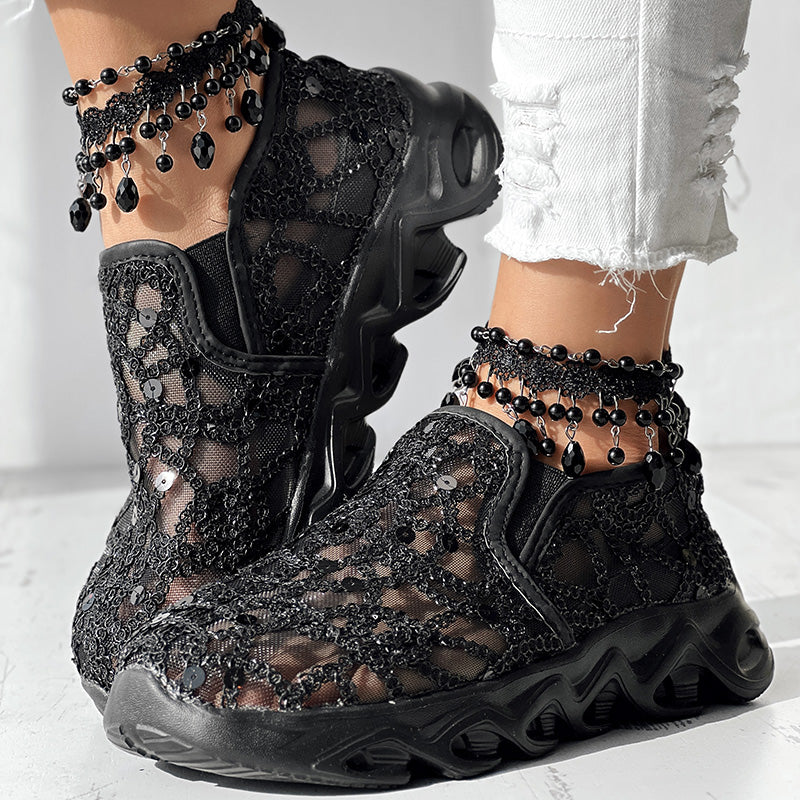 Women's Sparkle Mesh Breathable Sneakers | Lightweight Glitter Athletic Shoes – 3 Colors