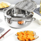 Japanese Tempura Deep Fryer Pot with Thermometer | Stainless Steel Frying Pot with Lid | Gas, Electric & Induction