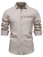 Men's Collared Button-Down Shirt – Viscose Linen Blend Clean Minimal Top